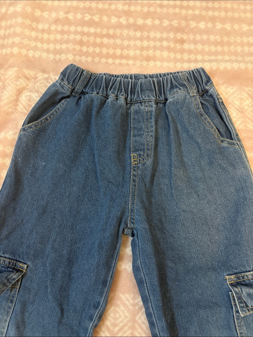 Kids Dark Wash Denim Cargo Jeans - Elastic Waist - Picture 5 of 7